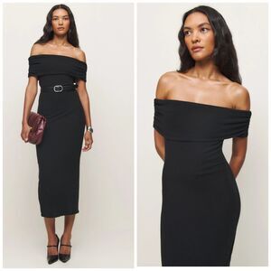 Reformation Black Off-Shoulder Midi Dress